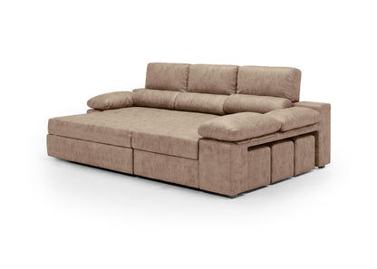 Sofa Cama Chaise Longue Reversible Dave 284cm, Arcon + Puff