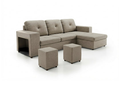 Sofa Cama Chaise Longue Reversible Suiza 230cm, Arcon + Puff