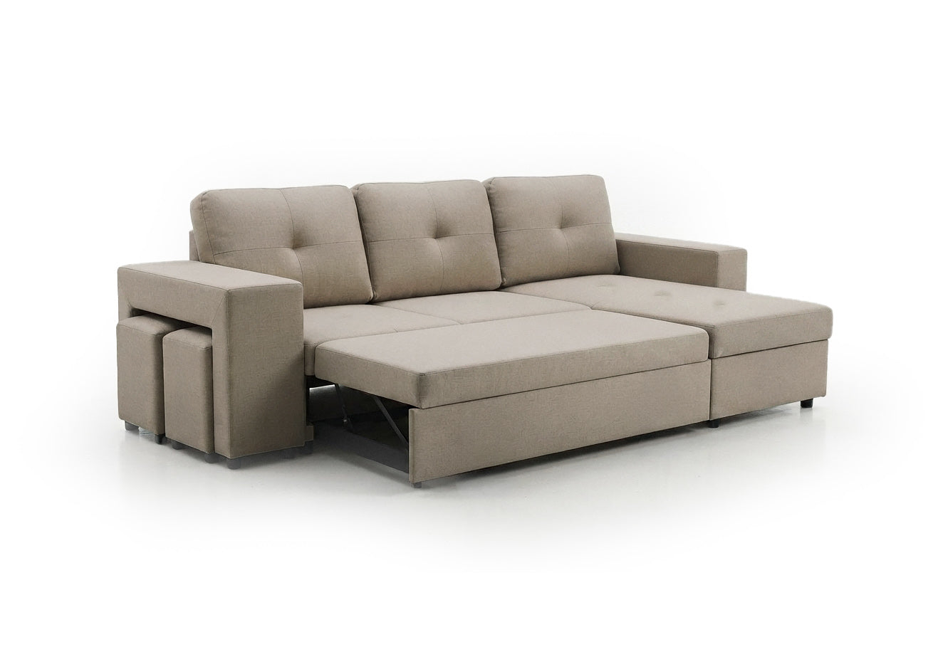 Sofa Cama Chaise Longue Reversible Suiza 230cm, Arcon + Puff