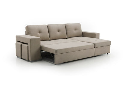 Sofa Cama Chaise Longue Reversible Suiza 230cm, Arcon + Puff