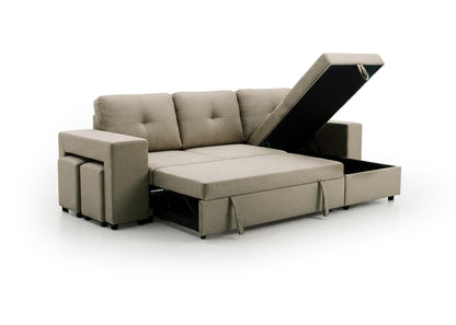 Sofa Cama Chaise Longue Reversible Suiza 230cm, Arcon + Puff