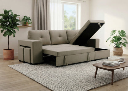 Sofa Cama Chaise Longue Reversible Suiza 230cm, Arcon + Puff